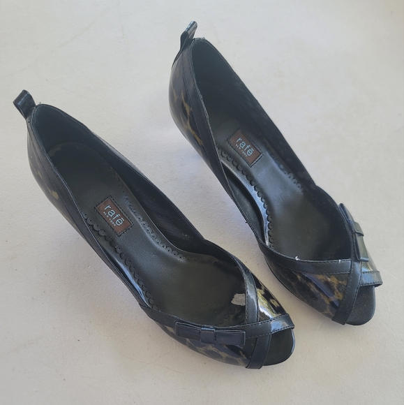 Rafe New York Women's Sophia Peep Toe Pumps Black Leopard Cone Heels 6 EU 36 - Picture 1 of 5